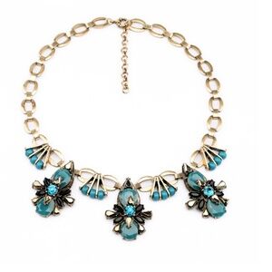 Goldtone Blue Art Deco Bib Necklace